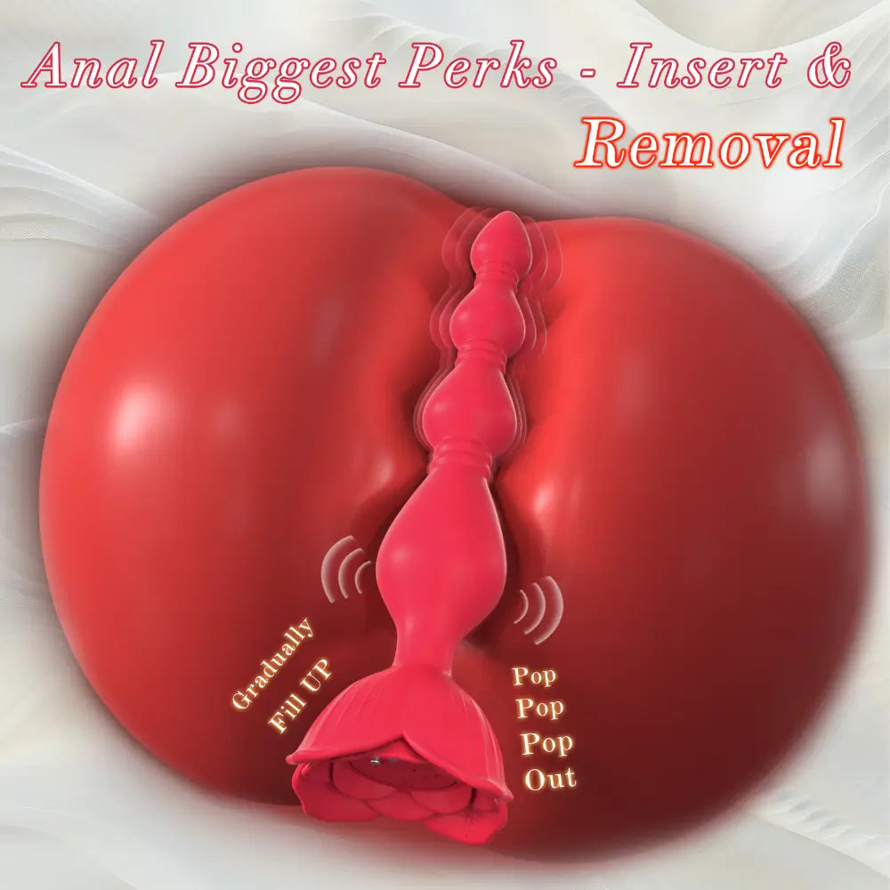 Rose Graduated Design Vibrating Anal Beads with 9 Modes, Anal Sex Toy for Women & Men