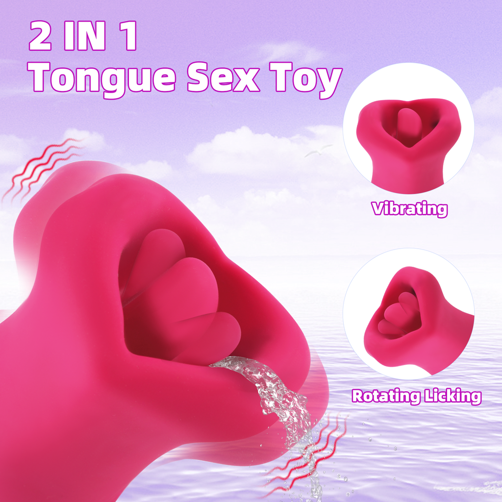 Tongue Rose Sex Stimulator for Women with 10 Rotating Licking and 10 Vibrating Modes