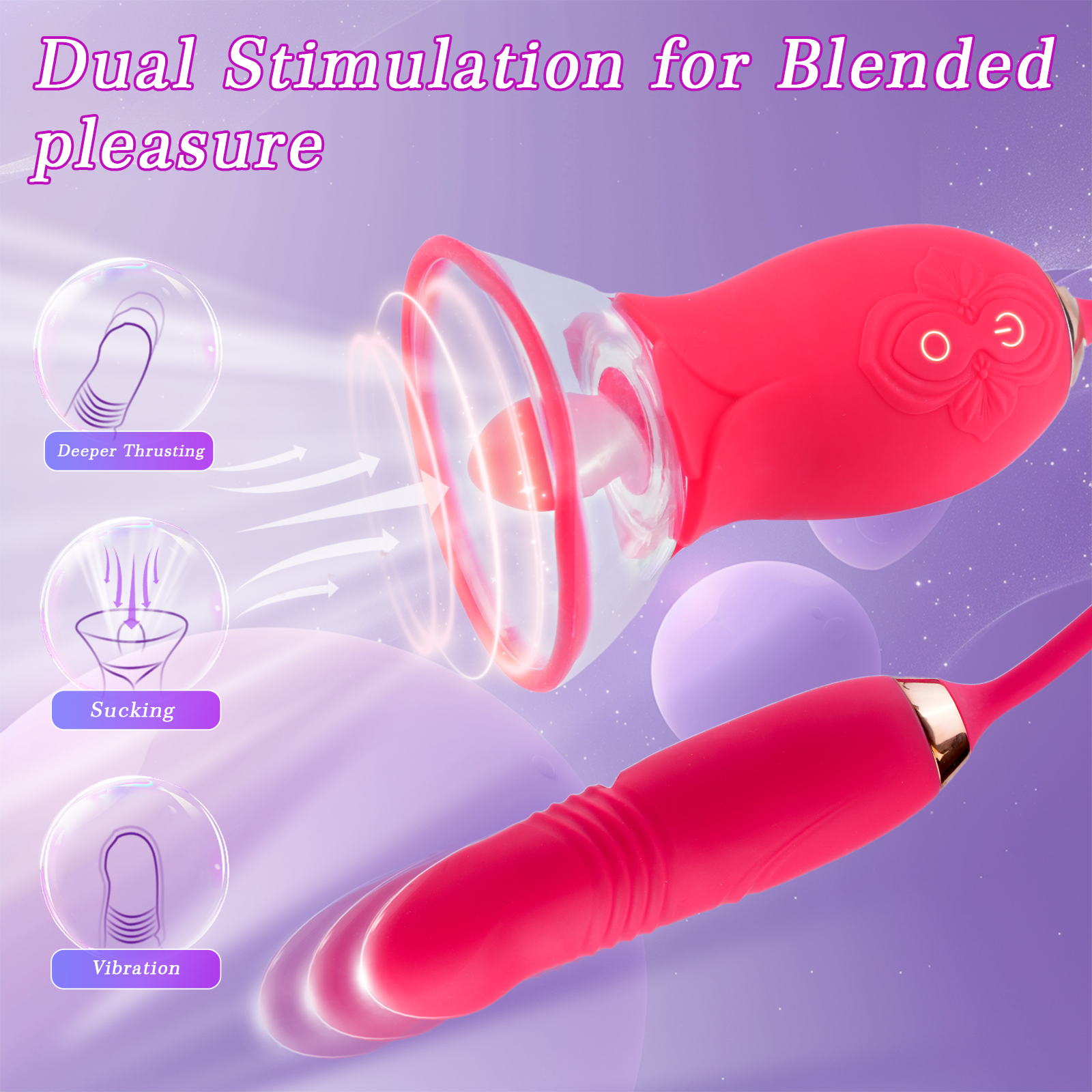 Rose Sex Toy with a Suction Cup - 3 in 1 Upgrade Rose Sex Stimulator for Women with 10 Sucking Thrusting Vibrating Modes