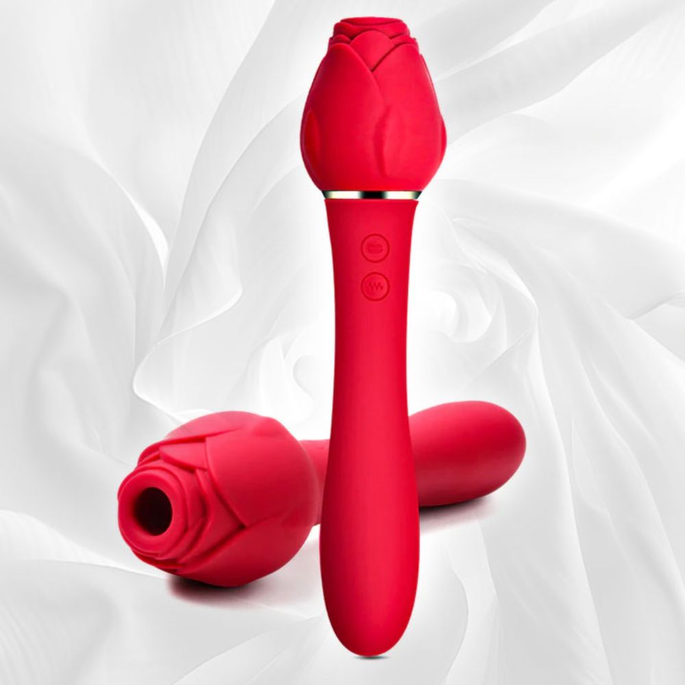 2-in-1 Rose Vibrator, Oral Sex Sucking Rose with G-Spot Dildo Vibrating  Wand with 5 Sucking Patterns & 10 Strong Vibration