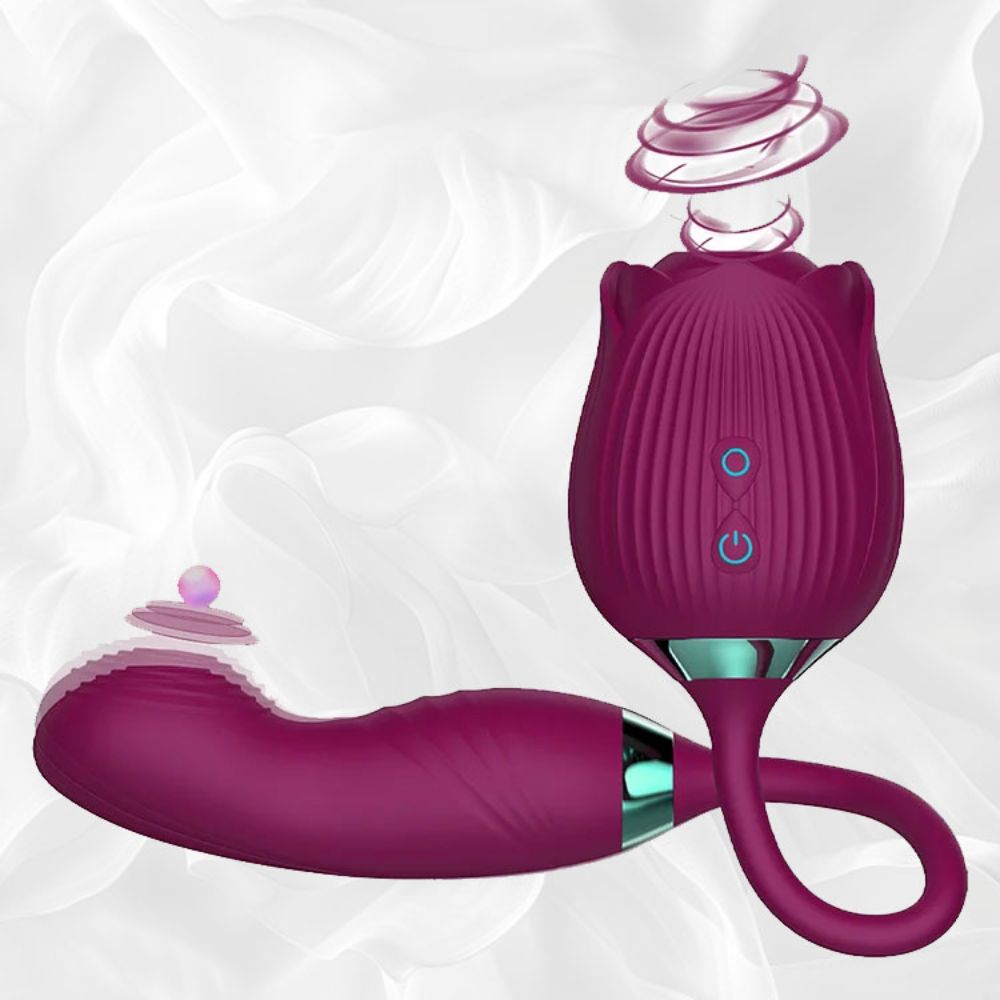 Rose Sucker with Flapping Dildo, Rose Sex Stimulator with 10 Modes