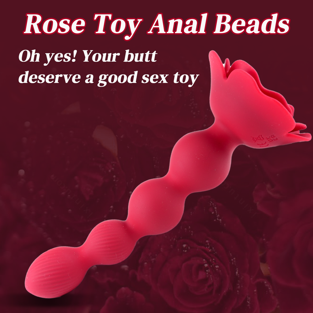 Rose Anal Beads - Flexible Anal Sex Toys with 10 Rotate Twist and Vibrating Modes