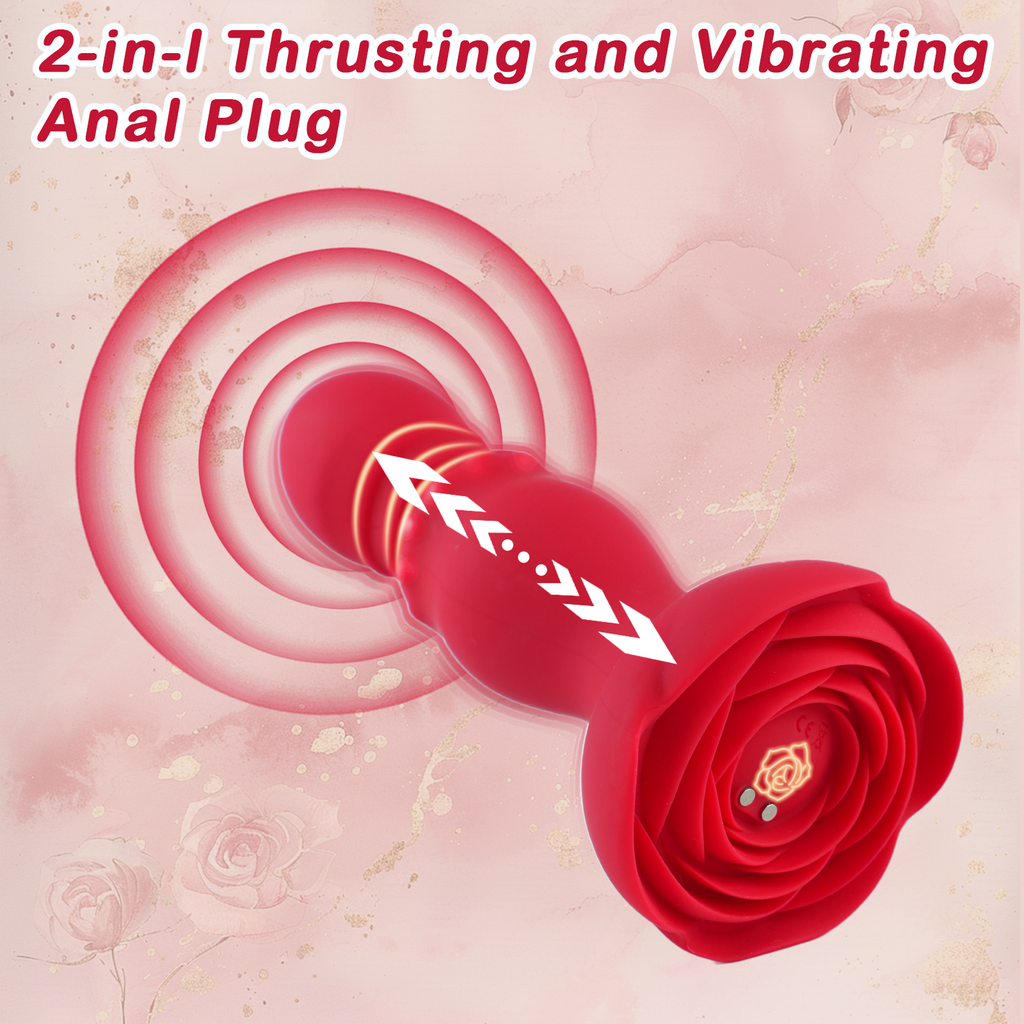 Thrusting Vibrating Anal Plug Vibrator Prostate Massager, Remote Control Rose Adult Sex Toys with 10 Vibrating & 6 Thrusting Modes