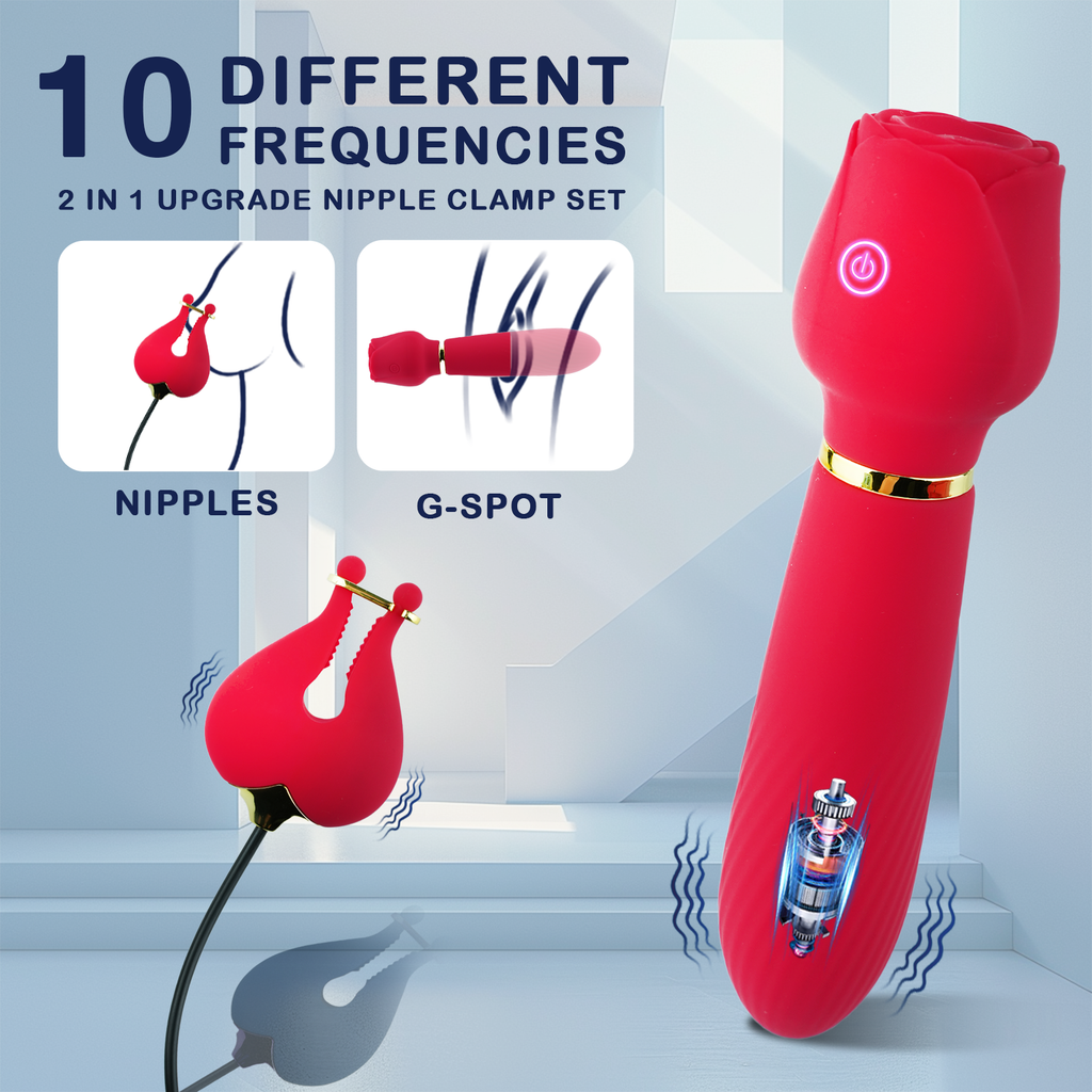 2-in-1 Vibrating Nipple Clamps G Spot Wand Vibrators for Women, Female Adult Sex Toys 10 Powerful Vibration