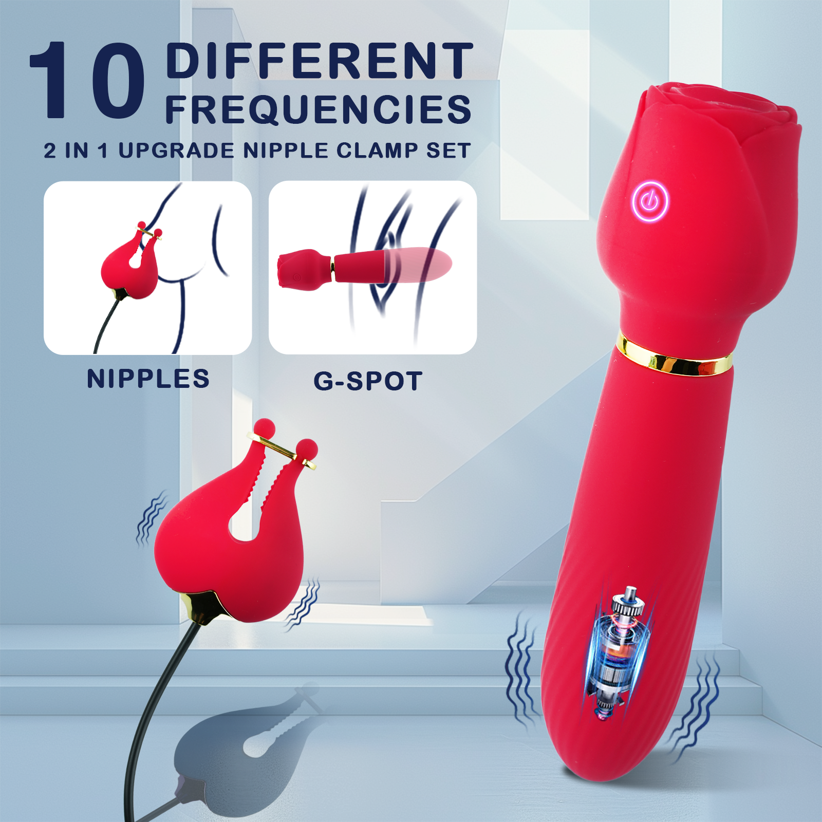 2-in-1 Vibrating Nipple Clamps G Spot Wand Vibrators for Women, Female Adult Sex Toys 10 Powerful Vibration