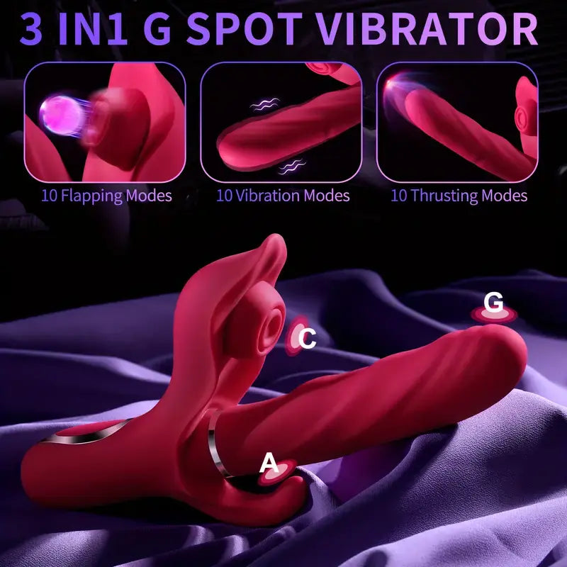 Adult toys Thrusting Dildo G Spot Rabbit Vibrator - 3 in 1 Dildos Clitoral Stimulator Toys with Thrusting Flapping Vibration Modes