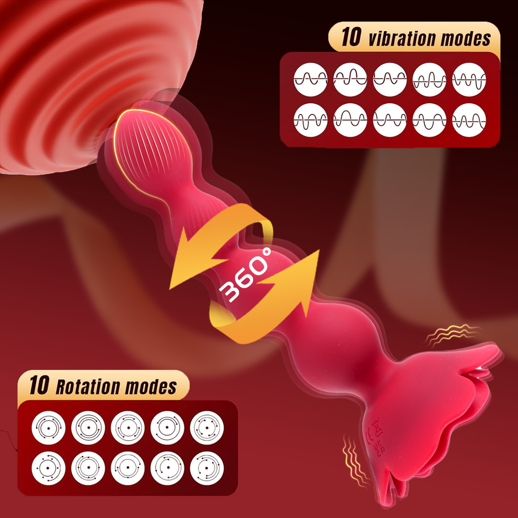 Rose Anal Beads - Flexible Anal Sex Toys with 10 Rotate Twist and Vibrating Modes