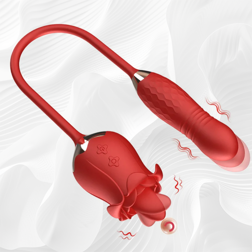 Tongue Licking Rose Sex Toy with Thrusting Dildo, 3 in 1 Women Sex Toys with 10 Modes