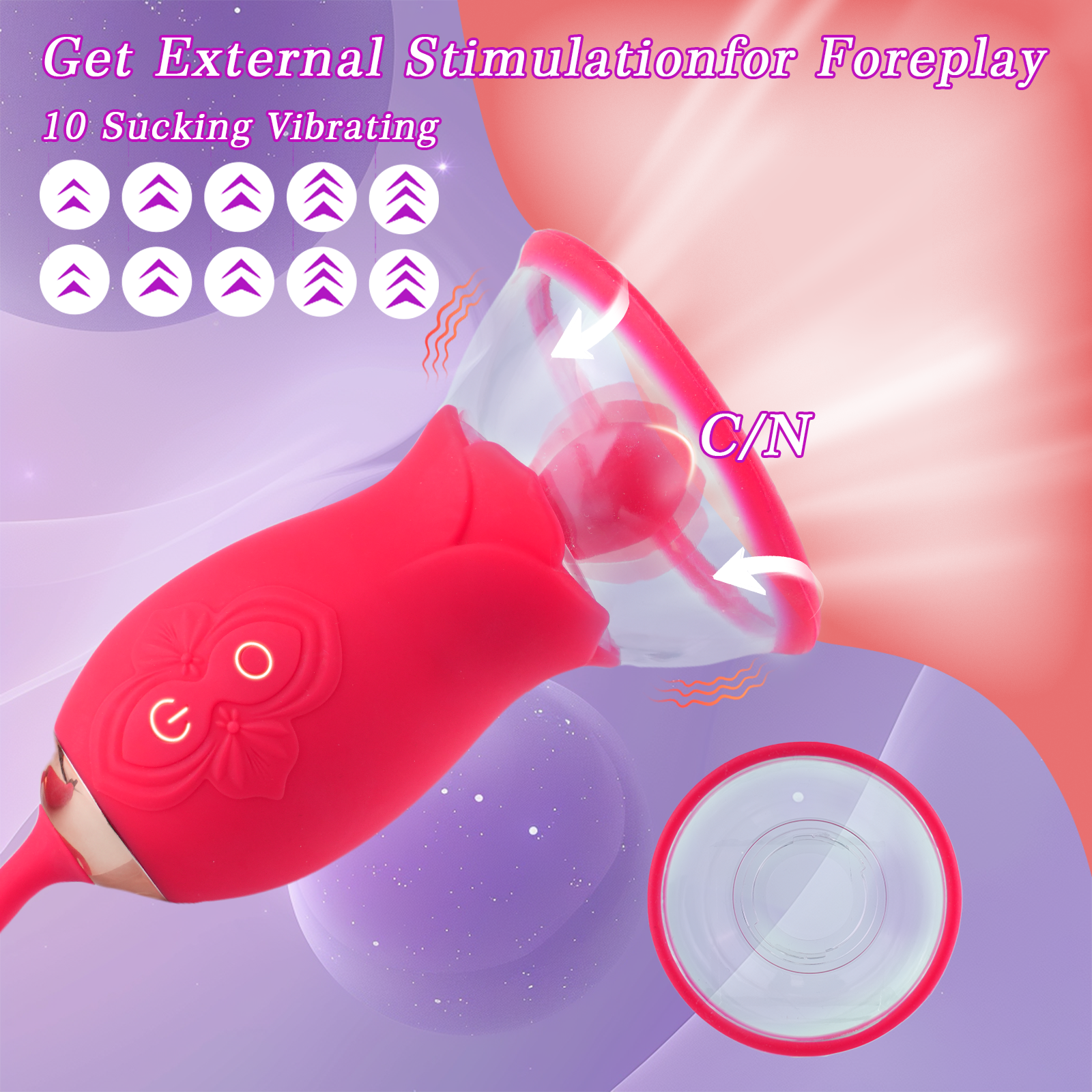 Rose Sex Toy with a Suction Cup - 3 in 1 Upgrade Rose Sex Stimulator for Women with 10 Sucking Thrusting Vibrating Modes