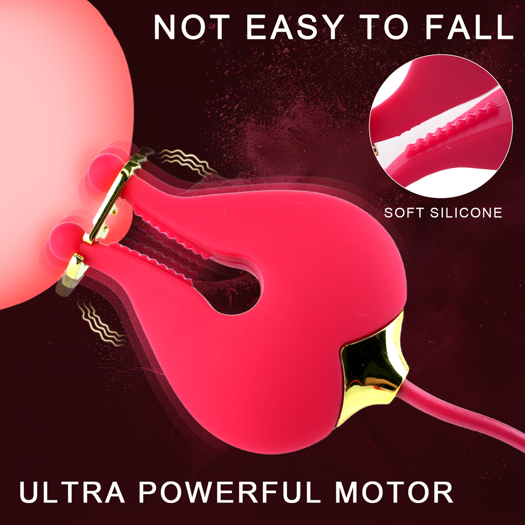 Vibrating Rose Nipple Clamp Toys, 3 in 1 Adjustable Rose Necklace Mouth Gag & Nipple Clitoral Adult Toys with 10 Stimulations