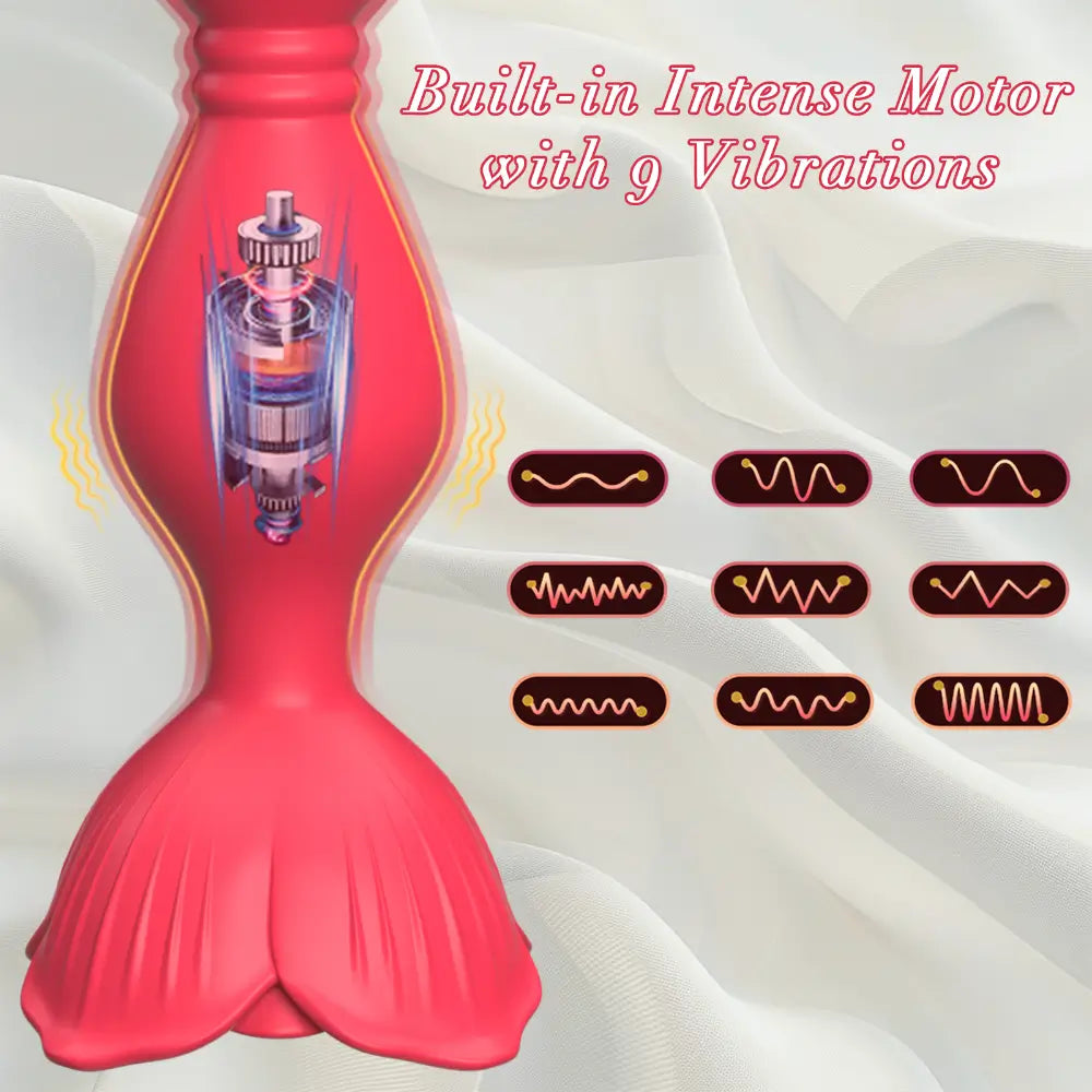 Rose Graduated Design Vibrating Anal Beads with 9 Modes, Anal Sex Toy for Women & Men