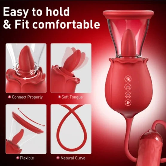 RoseToy for Womens - Tongue Licking & 3 Thrusting Vibrator