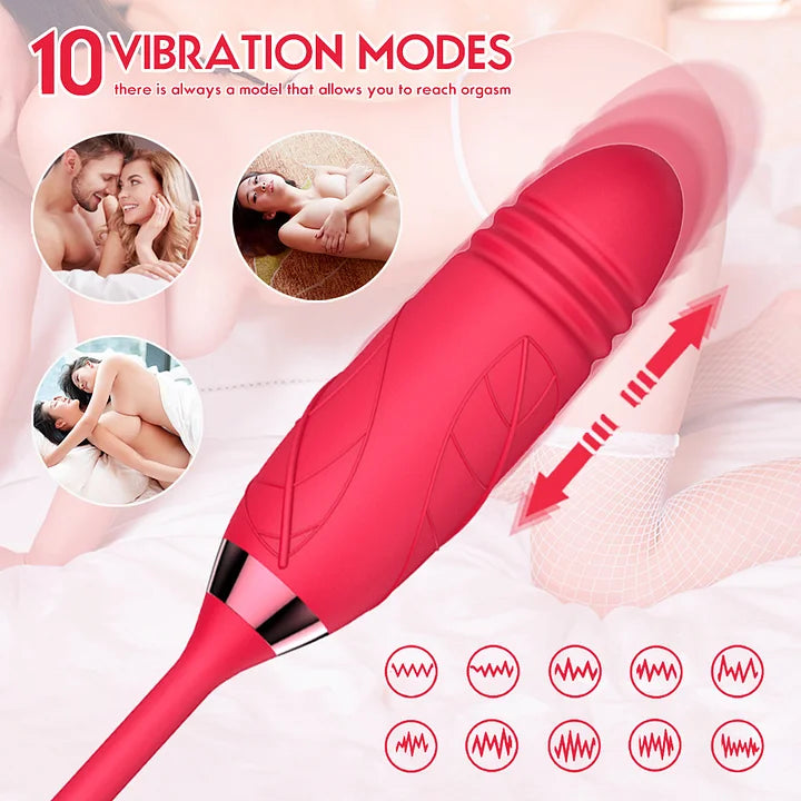 2 in 1 Rose Sex Toy Stimulator Adult Toys G Spot Vibrators Thrusting Dildo Vibrator for Women