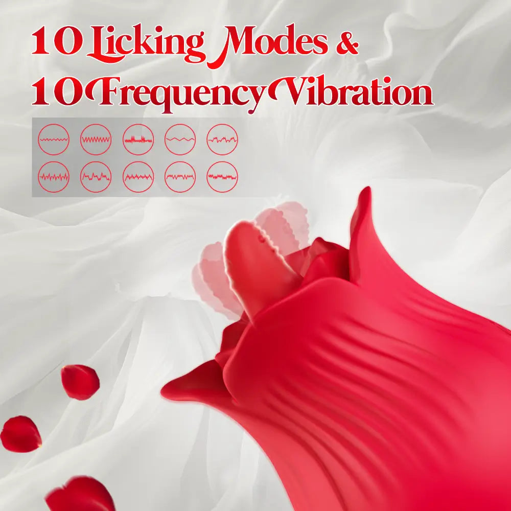 Tongue Licking Vibrating Rose Sex Toy for Women Pleasure, 10 Modes