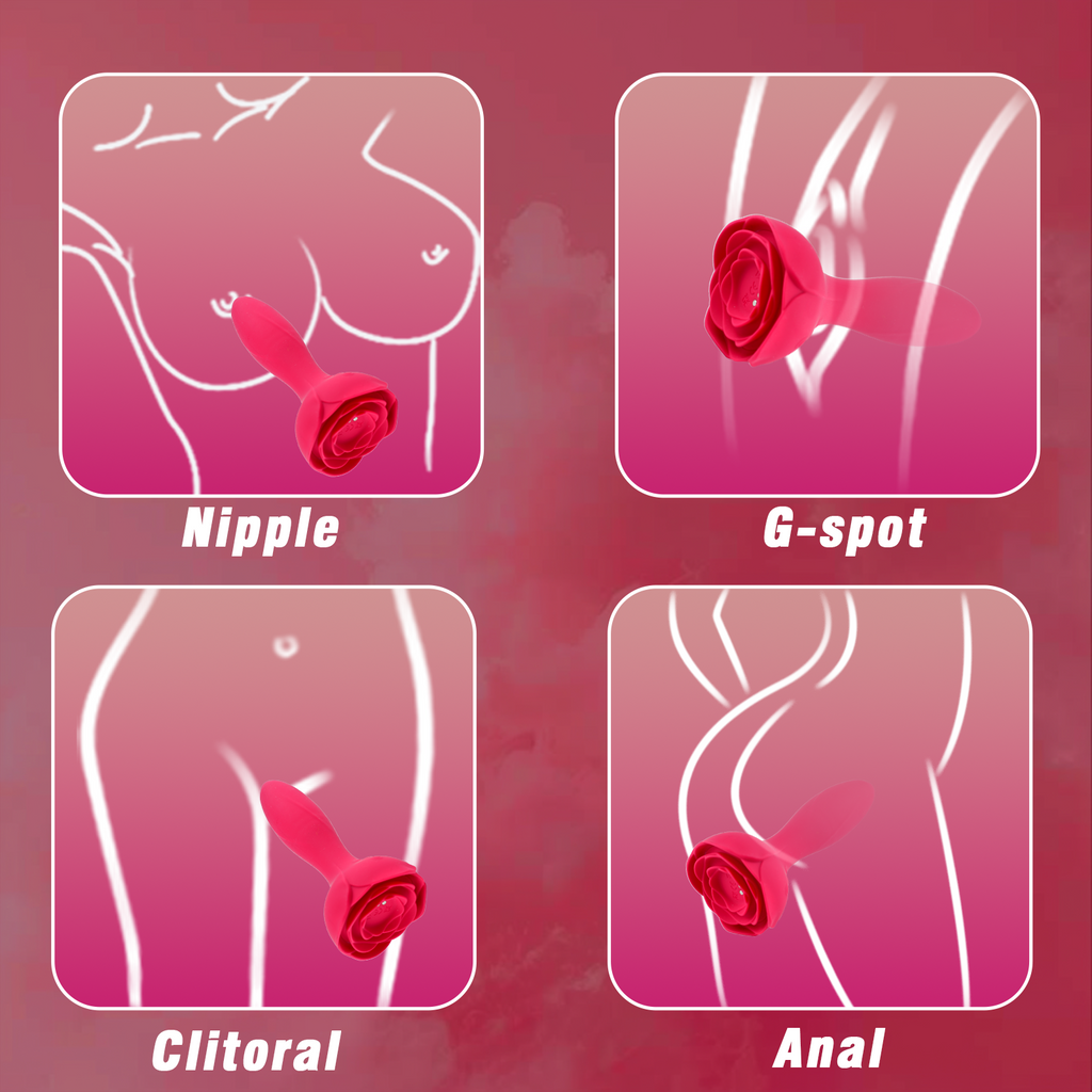 Vibrating Rose Butt Plug for Adults - Inflatable Anal Plug with Automatic Inflation and 10 Vibrating Modes