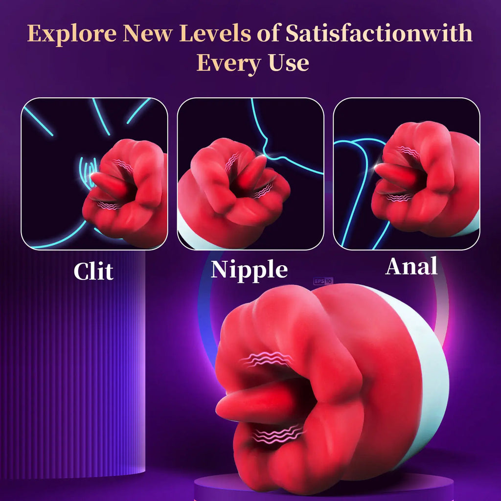 2 in 1 Rose Sex Toy with 10 Licking & Vibrating Modes, Mouth-shaped Clitoral Nipple Vibrators for Women Pleasure