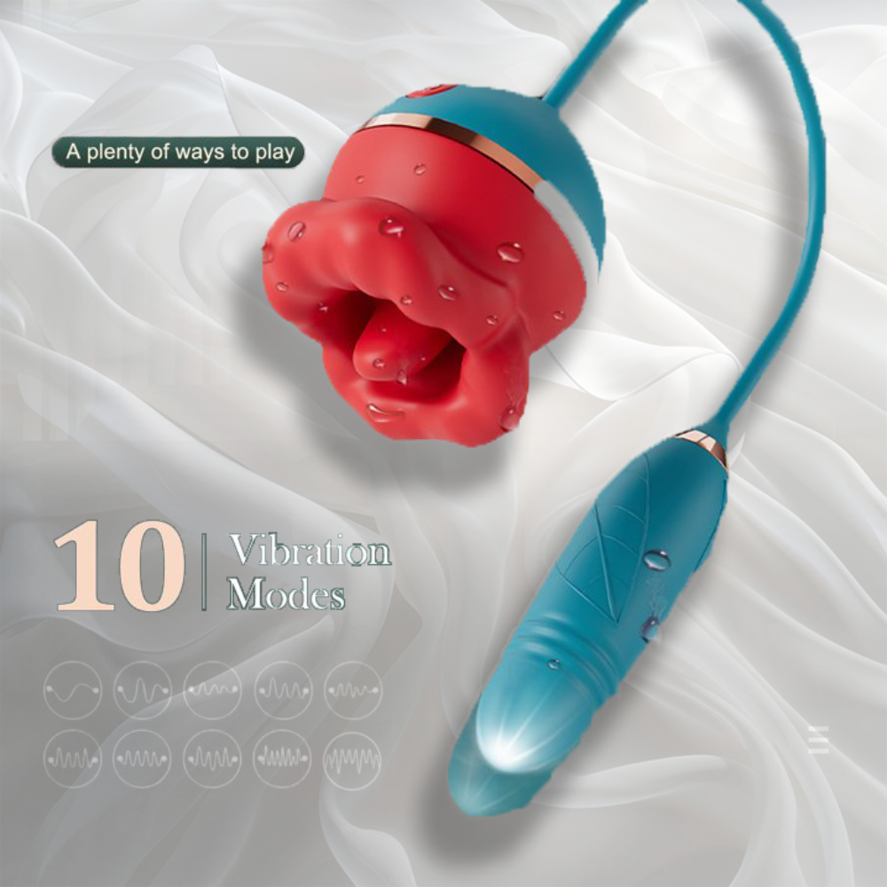 3 in1 Big Mouth-Shaped Rose Sex Toy G Spot Dildo Vibrator with 3 Suction 10 Tongue Licking & Vibrations Modes