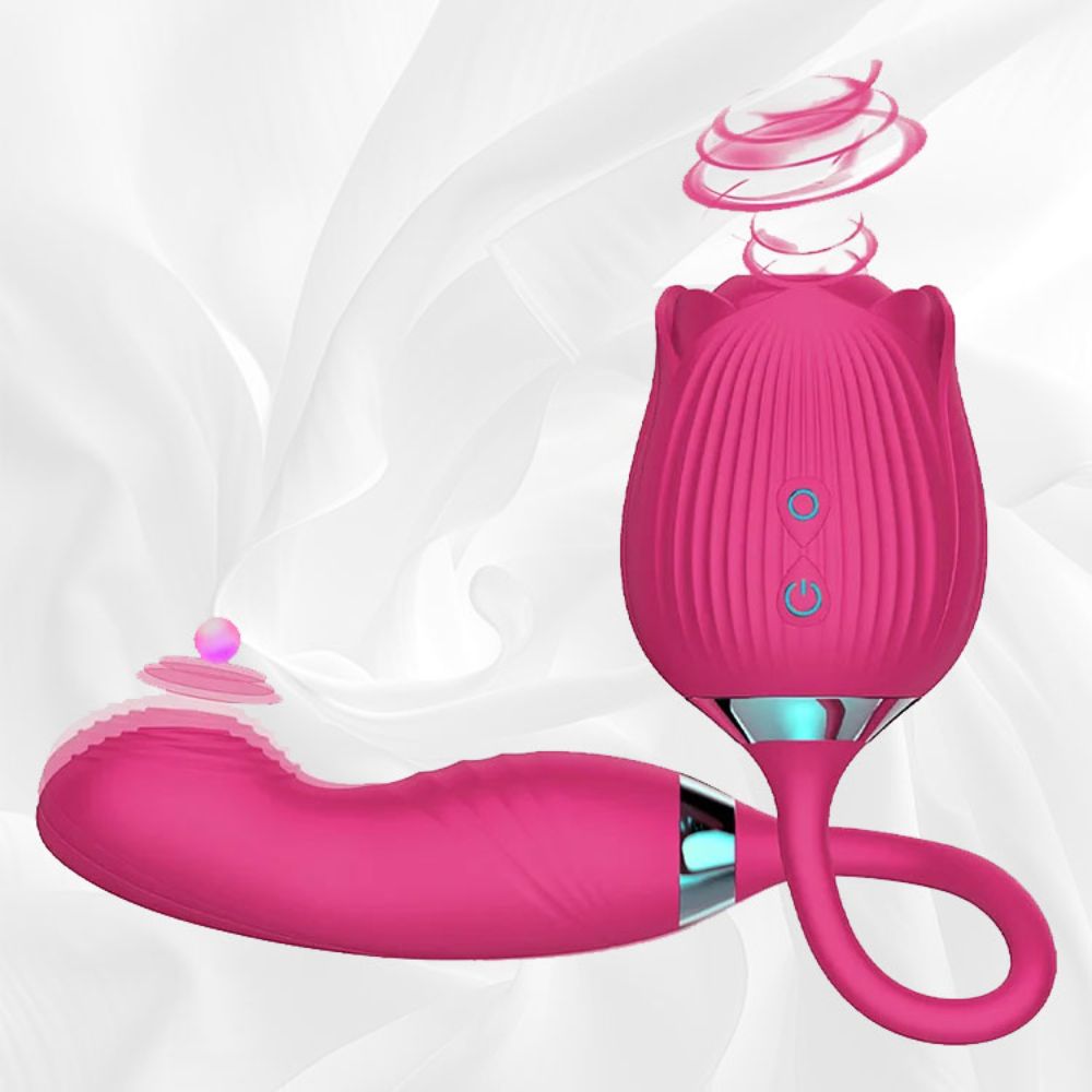 Rose Sucker with Flapping Dildo, Rose Sex Stimulator with 10 Modes