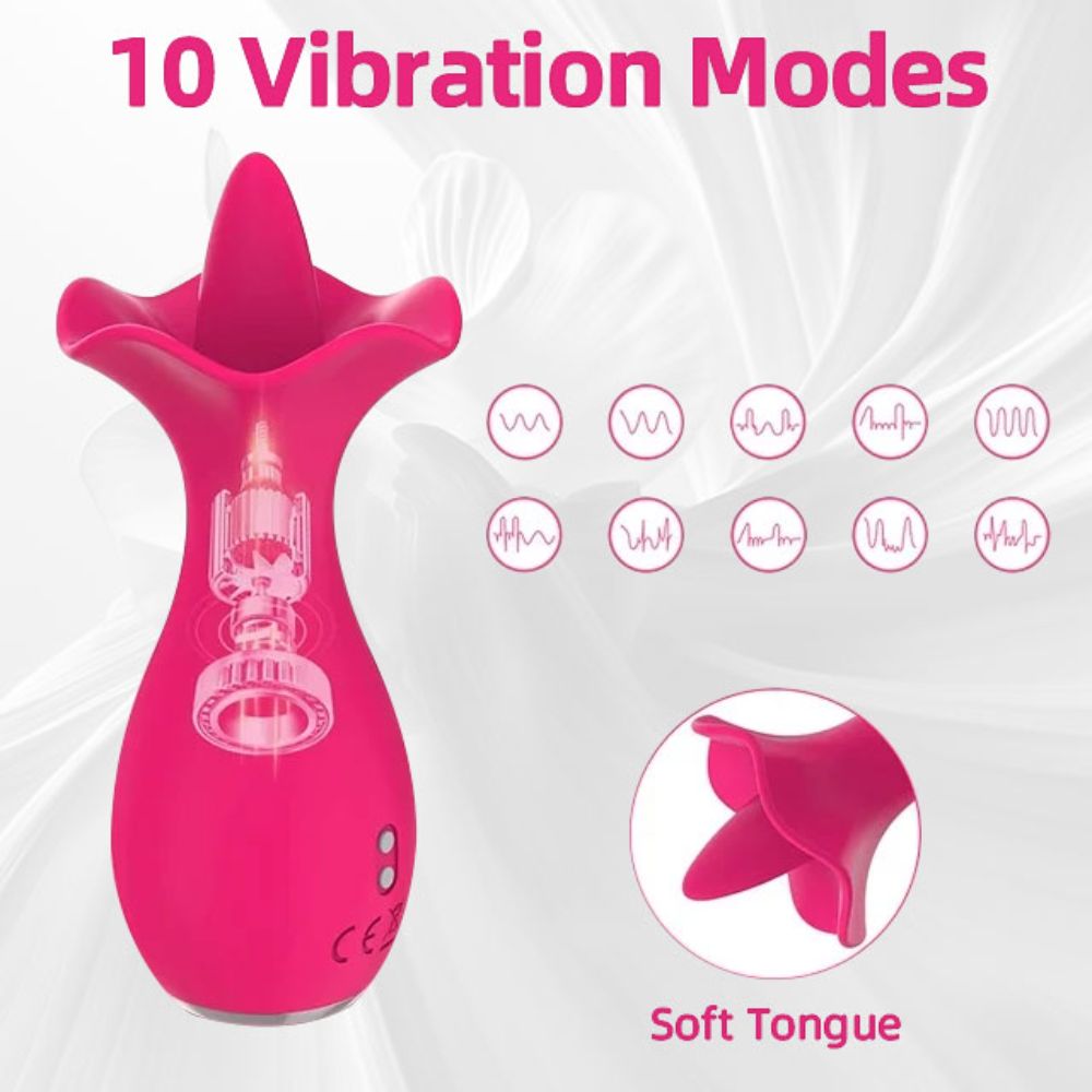 Tongue Licking Rose Vibrator Sex Toy for Women，2 in 1 and 10 Vibration Modes Clitoral Nipple Vibrators