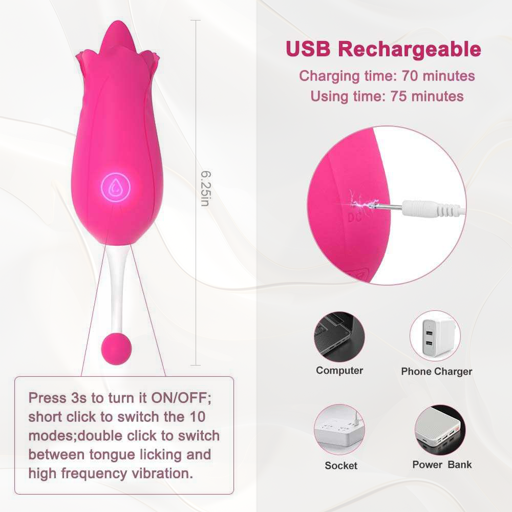 Tongue Licking Clitoral Vibrator Massager, G spot Stimulator Vaginal Nipple Oral Sex Toy for Women, Dual Motors 10 Vibrations