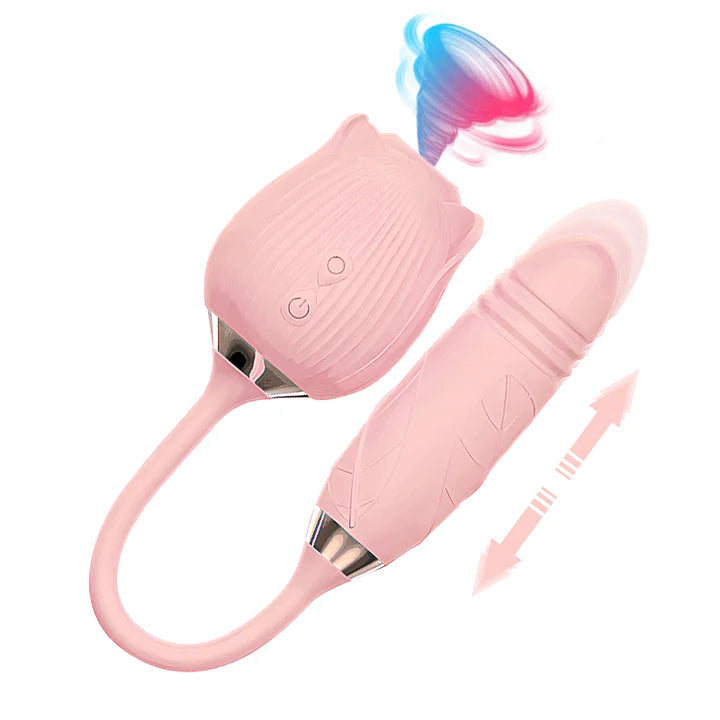 2 in 1 Rose Sex Toy Stimulator Adult Toys G Spot Vibrators Thrusting Dildo Vibrator for Women