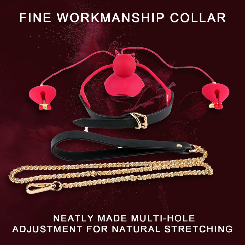 Vibrating Rose Nipple Clamp Toys, 3 in 1 Adjustable Rose Necklace Mouth Gag & Nipple Clitoral Adult Toys with 10 Stimulations