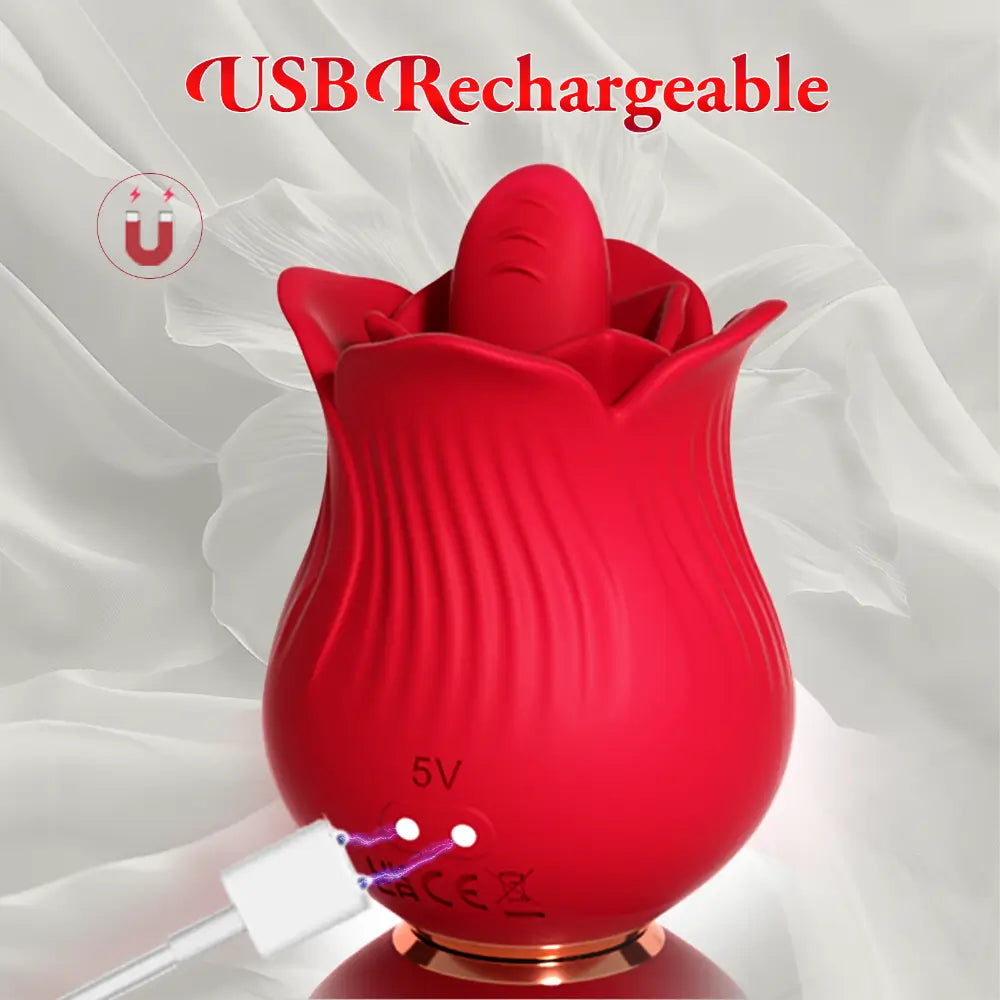 Tongue Licking Vibrating Rose Sex Toy for Women Pleasure, 10 Modes