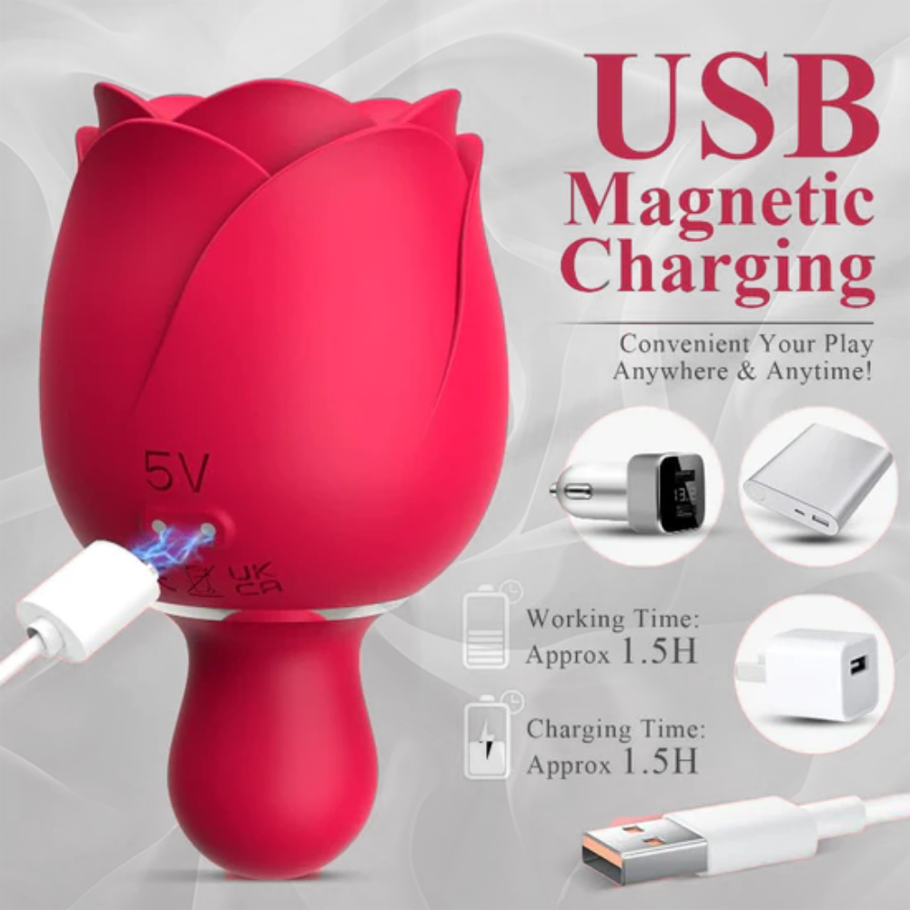 Sucking Vibrating Rose Toy for Women with 9 Intense Vibration, 2 in 1 Adult Rose Sex Toy