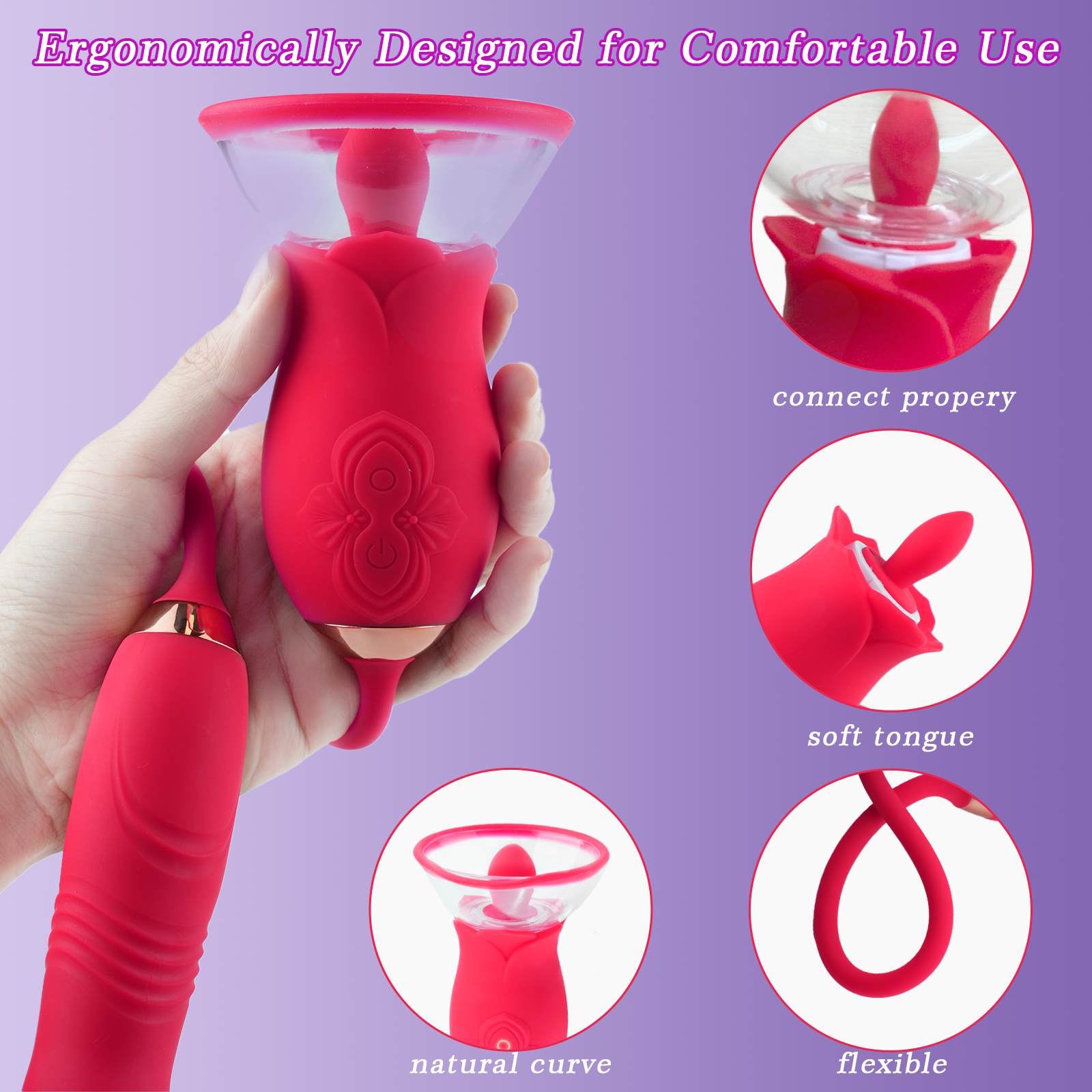Rose Sex Toy with a Suction Cup - 3 in 1 Upgrade Rose Sex Stimulator for Women with 10 Sucking Thrusting Vibrating Modes
