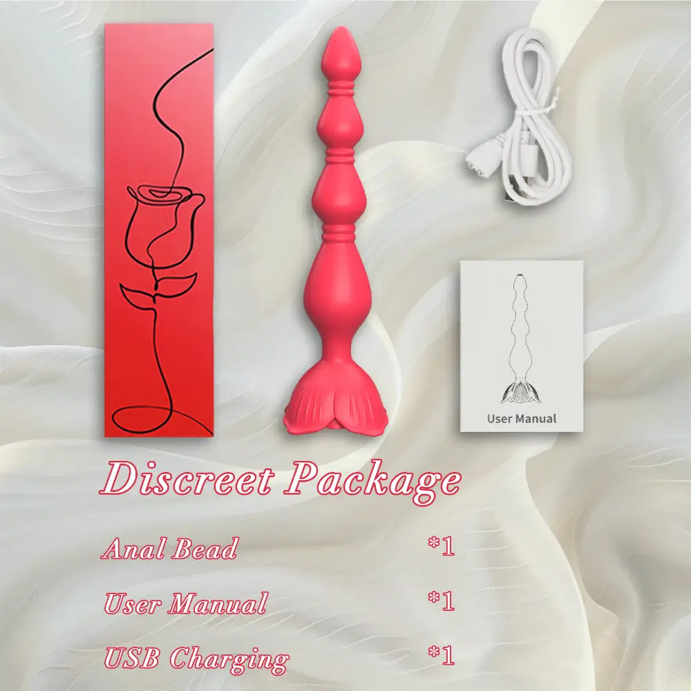 Rose Graduated Design Vibrating Anal Beads with 9 Modes, Anal Sex Toy for Women & Men