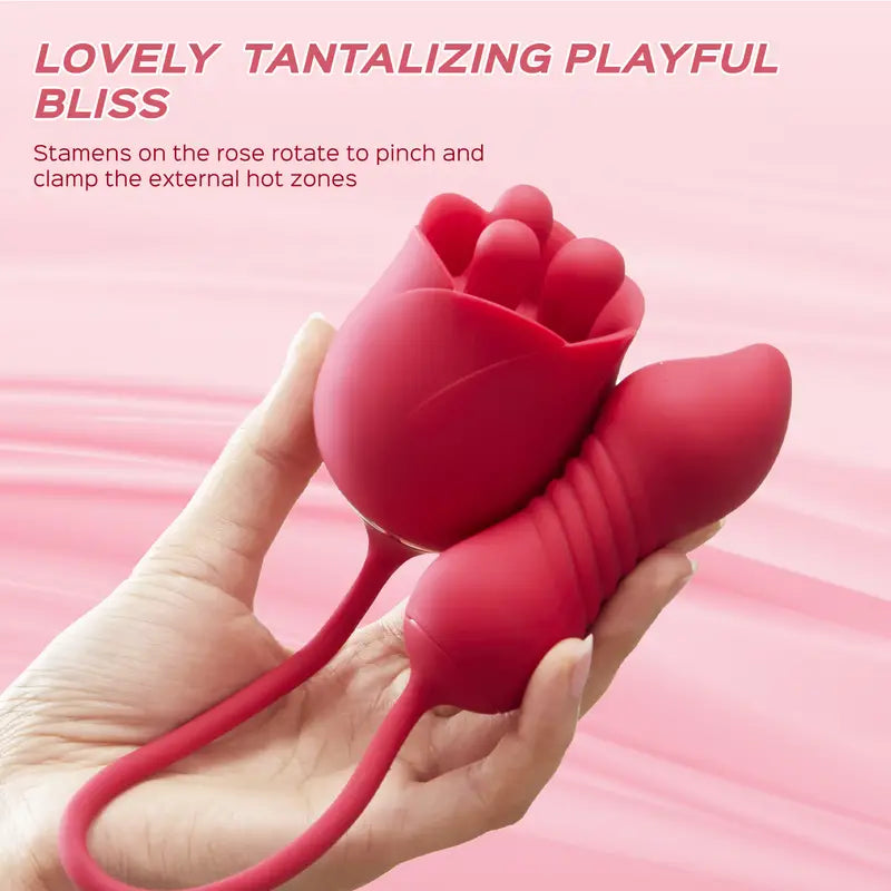 3 in1 Rose Sex Toys G spot Vibrator Sex Stimulator for Women with 9 Vibrating Thrusting Modes, 3 Rotating Tongues for Clit Licking