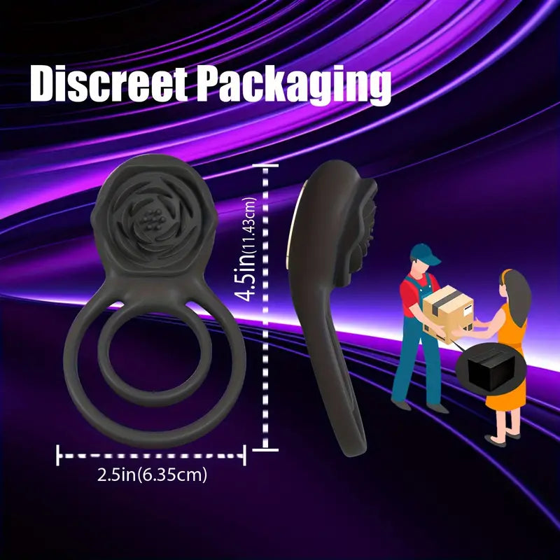 Rose Vibrating Cock Ring with Clitoral Stimulator, Penis Sleeve for G Spot Clitoris Penis Stimulation, 9 Vibrations