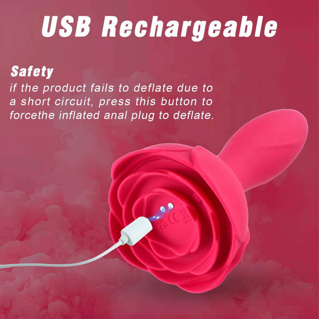 Vibrating Rose Butt Plug for Adults - Inflatable Anal Plug with Automatic Inflation and 10 Vibrating Modes