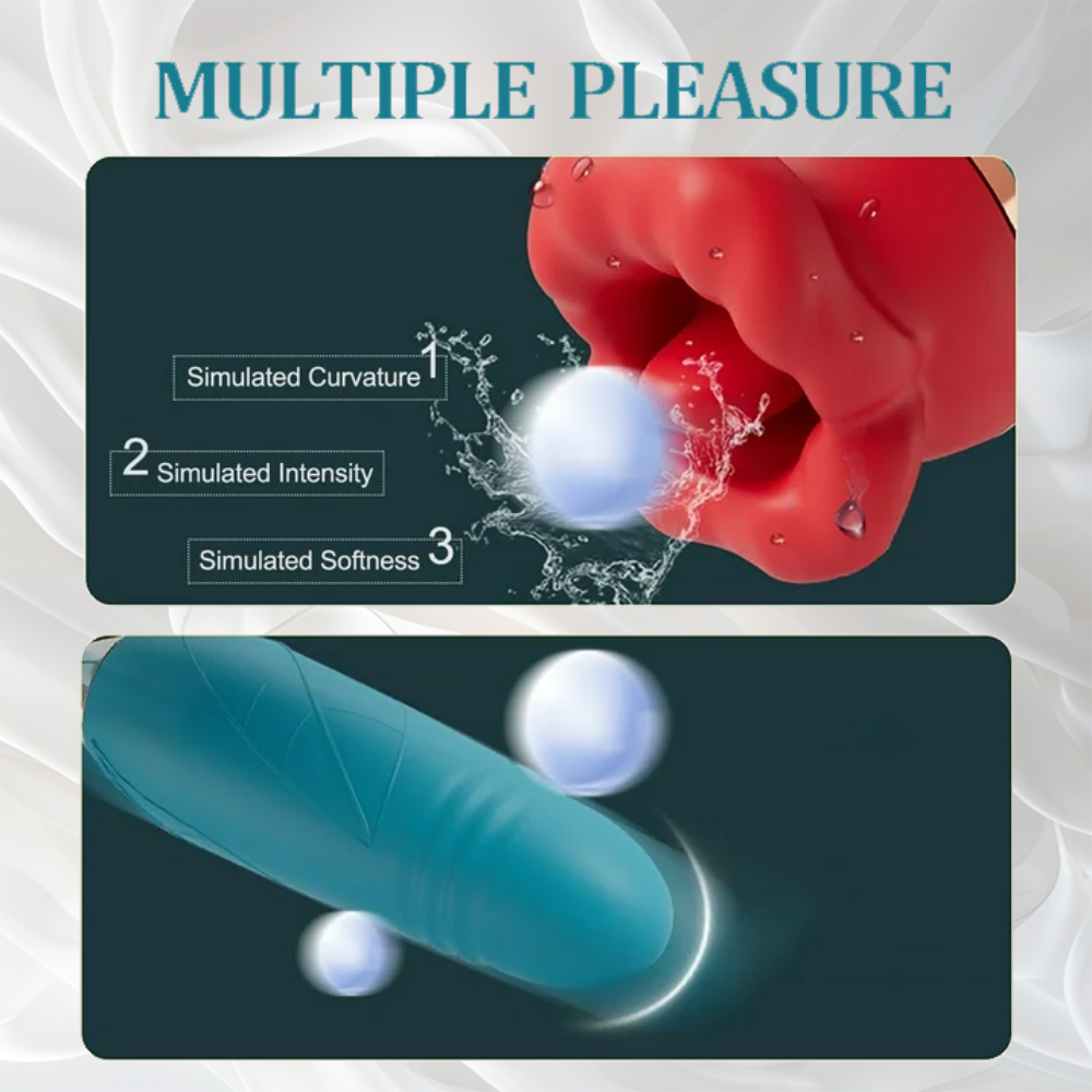 3 in1 Big Mouth-Shaped Rose Sex Toy G Spot Dildo Vibrator with 3 Suction 10 Tongue Licking & Vibrations Modes