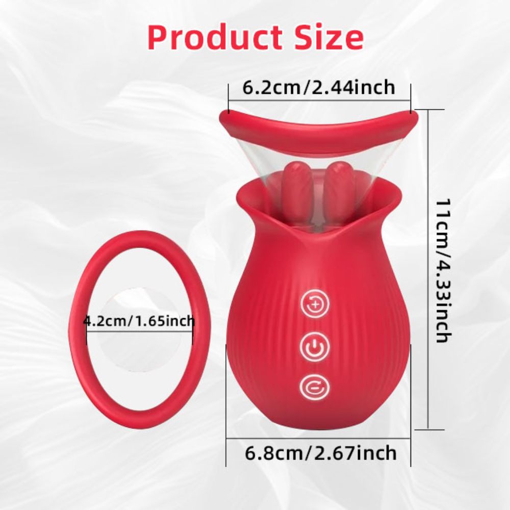 Double Tongue Clit Licking Sucking Rose Flower Shape Toy Vibrator with 10 Swing Licking & Vibrating