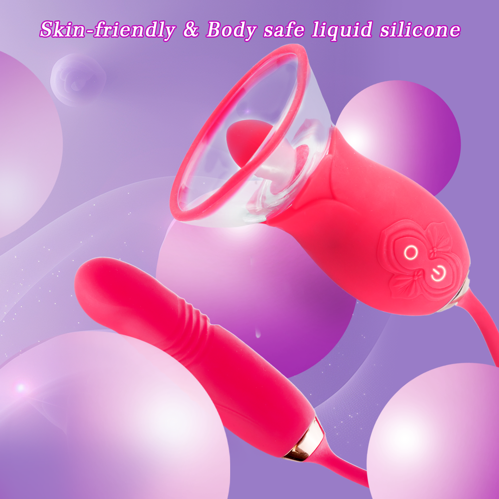 Rose Sex Toy with a Suction Cup - 3 in 1 Upgrade Rose Sex Stimulator for Women with 10 Sucking Thrusting Vibrating Modes