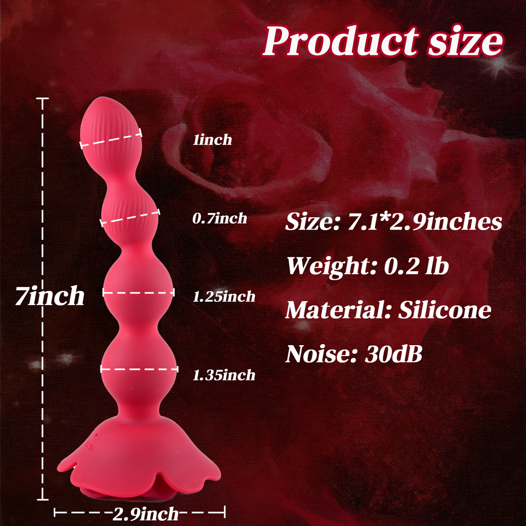 Rose Anal Beads - Flexible Anal Sex Toys with 10 Rotate Twist and Vibrating Modes