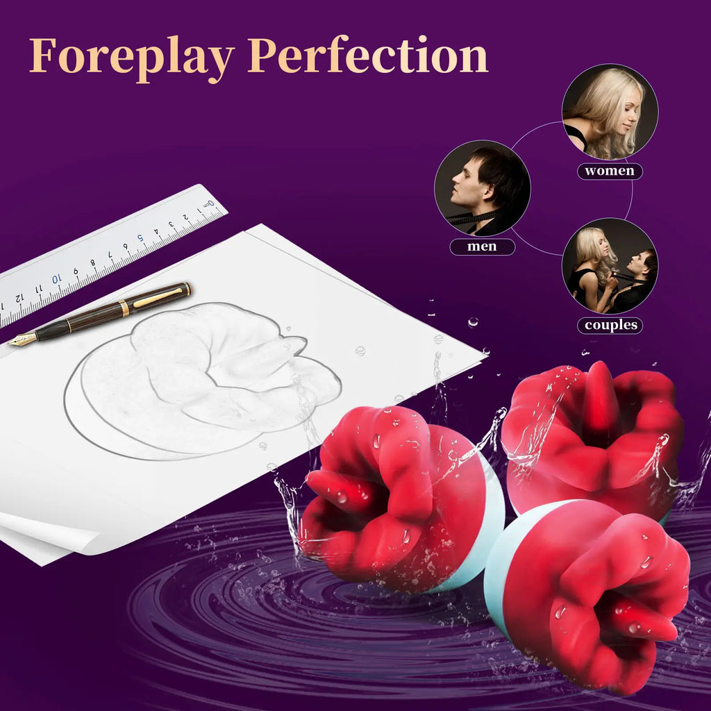 2 in 1 Rose Sex Toy with 10 Licking & Vibrating Modes, Mouth-shaped Clitoral Nipple Vibrators for Women Pleasure