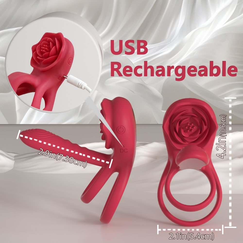 Red Penis Vibrator Cock Ring for Couples Vibrating Erection Sex Adult Toys Adjustable Cockring Clit Stimulator G-spot Vibrator with 10 Modes Male Pleasure