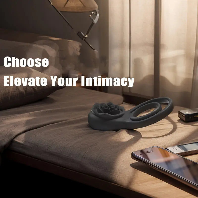 Rose Vibrating Cock Ring with Clitoral Stimulator, Penis Sleeve for G Spot Clitoris Penis Stimulation, 9 Vibrations