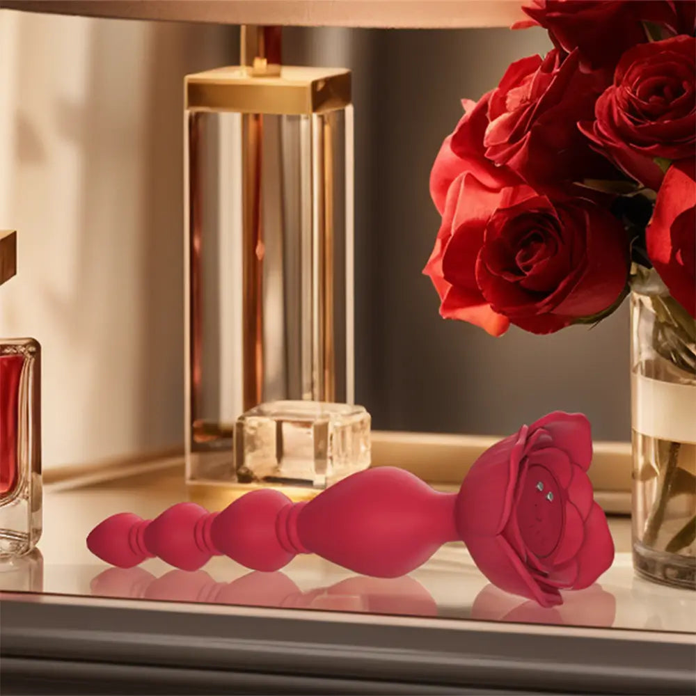 Rose Graduated Design Vibrating Anal Beads with 9 Modes, Anal Sex Toy for Women & Men