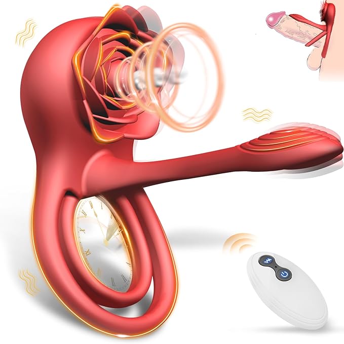 Red Penis Vibrator Cock Ring for Couples Vibrating Erection Sex Adult Toys Adjustable Cockring Clit Stimulator G-spot Vibrator with 10 Modes Male Pleasure