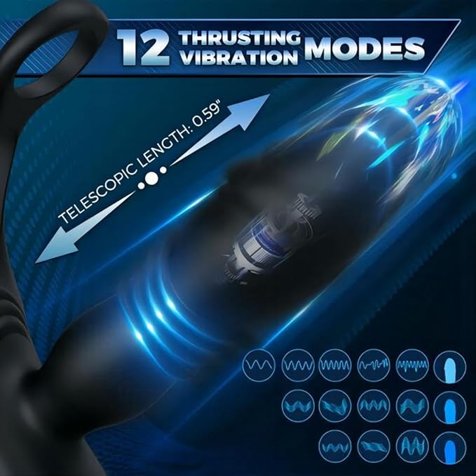 Thrusting Anal Vibrator with 2 Silicone Cock Ring, 3 in 1 Prostate Massager Vibrator Dildo