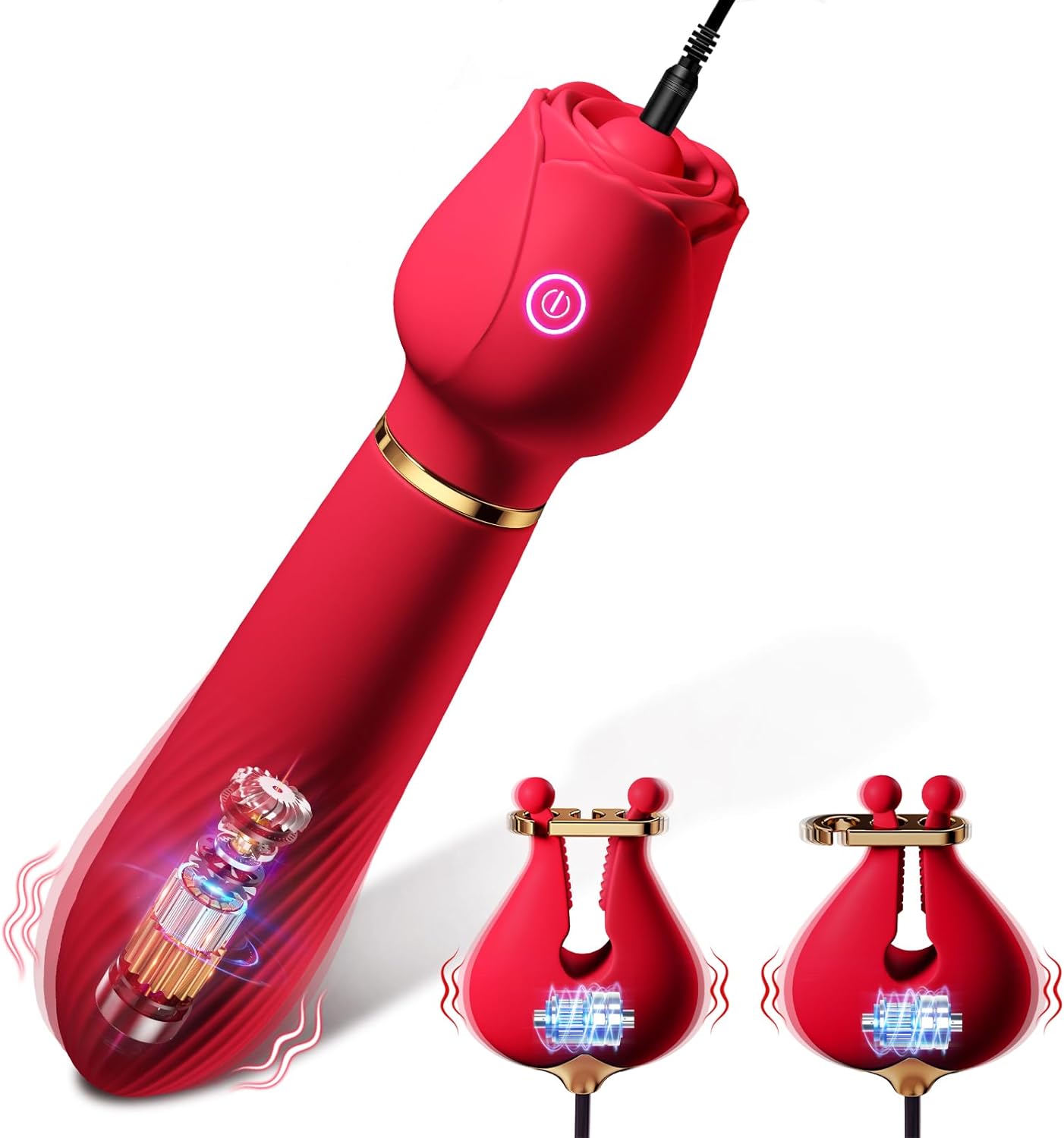 2-in-1 Vibrating Nipple Clamps G Spot Wand Vibrators for Women, Female Adult Sex Toys 10 Powerful Vibration