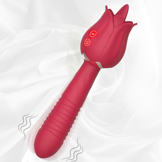 Rose Sex Toy Clitoral Nipple Licking G Spot Vibrators for Women Thrusting Dildo Wand with 5 Vibrating Licker & 10 Vibration Patterns