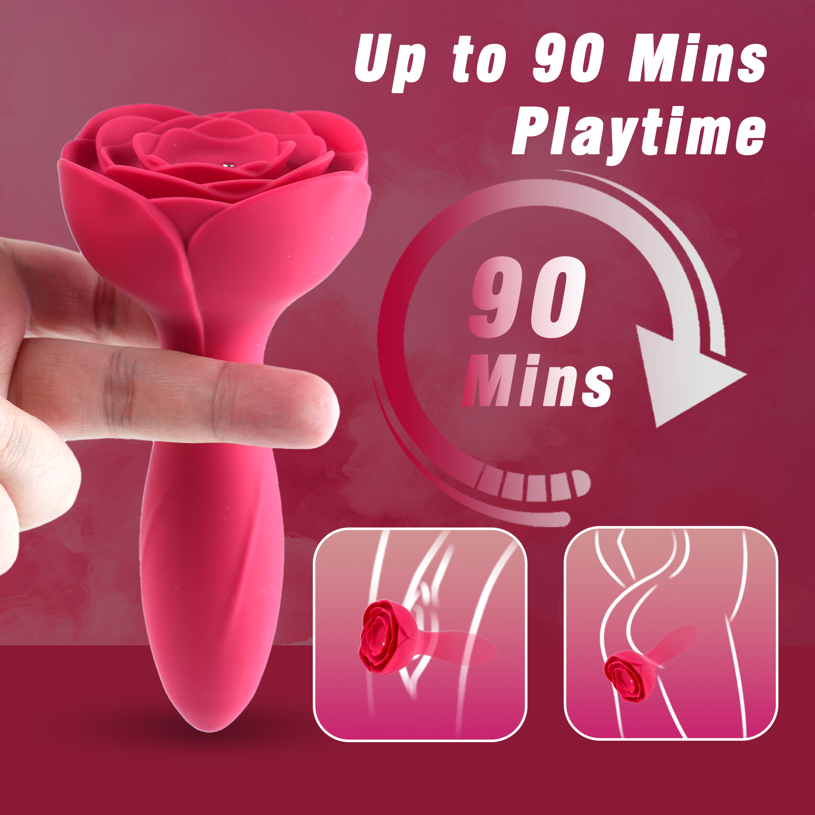 Vibrating Rose Butt Plug for Adults - Inflatable Anal Plug with Automatic Inflation and 10 Vibrating Modes