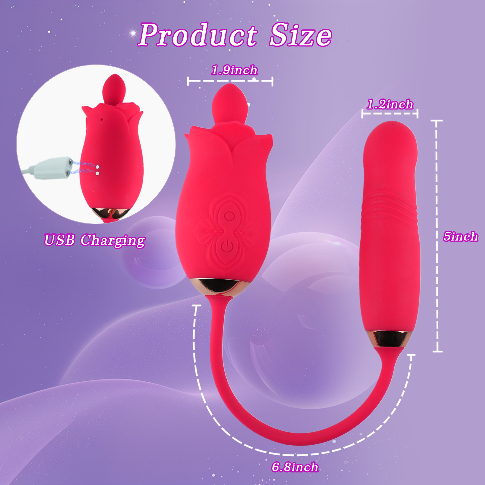 Rose Sex Toy with a Suction Cup - 3 in 1 Upgrade Rose Sex Stimulator for Women with 10 Sucking Thrusting Vibrating Modes