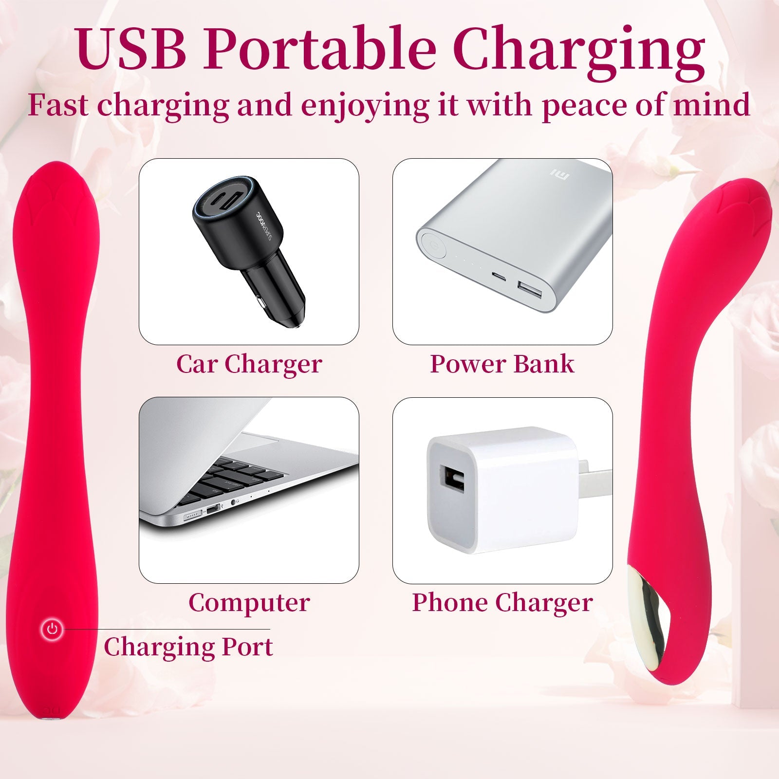 G Spot Rose Vibrator,  Beginners Small Slim Vibrator Wand Rose Sex Toy for Women, Clitoral Stimulator with 10 Vibration Modes