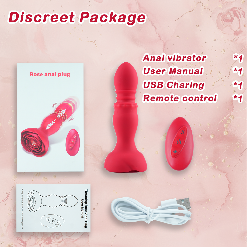 Thrusting Vibrating Anal Plug Vibrator Prostate Massager, Remote Control Rose Adult Sex Toys with 10 Vibrating & 6 Thrusting Modes