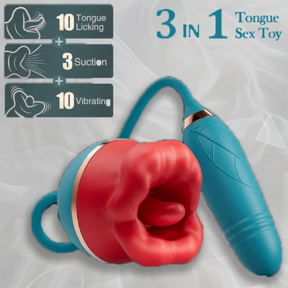 3 in1 Big Mouth-Shaped Rose Sex Toy G Spot Dildo Vibrator with 3 Suction 10 Tongue Licking & Vibrations Modes